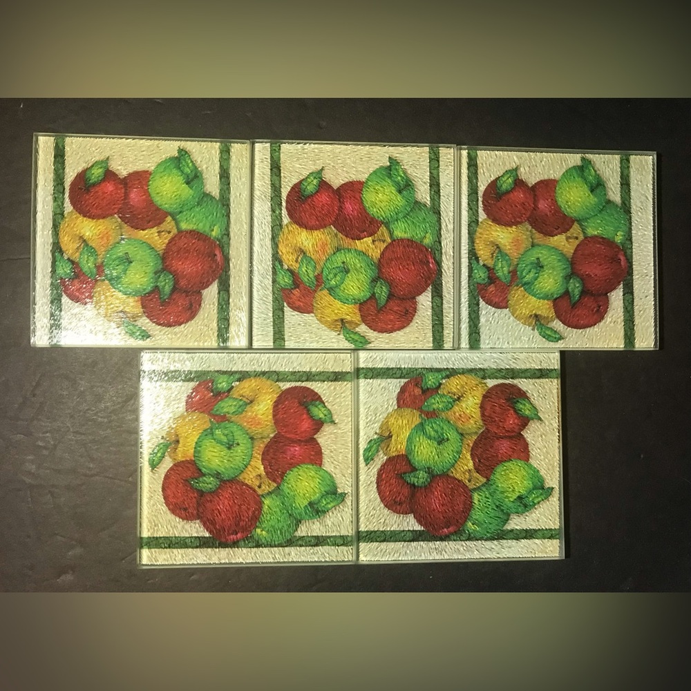 5 Vintage Temper Glass Apples Coasters
